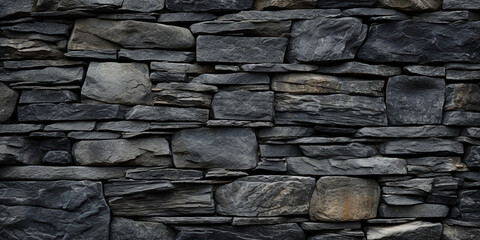 Stone wall rock fence texture wall seamless pattern very realistic detailed with black stone background - obrazy, fototapety, plakaty