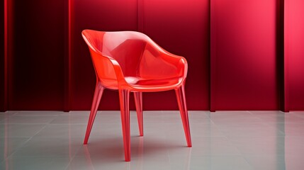 a vibrant red plastic chair, its passionate hue embodying strength and vitality, adding a touch of excitement and dynamism to the room, symbolizing boldness and creativity.