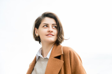 rare view of Charming woman in coat 