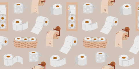 Toilet paper seamless pattern in cartoon style