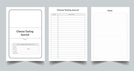 Editable Cheese Tasting Journal Planner Kdp Interior printable template Design.