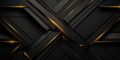 Black abstract background with golden lines. black gold background overlap dimension with futuristic background - obrazy, fototapety, plakaty