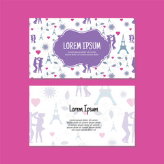 Business card template, Valentine's Day seamless pattern vector design. Double-sided creative business card template. Landscape orientation. Vector illustration.