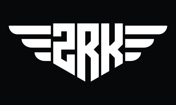 ZRK three letter logo, creative wings shape logo design vector template. letter mark, word mark, monogram symbol on black & white.	