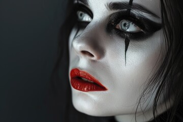 closeup of a womans face with a gothic style makeup