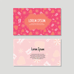 Business card template, Valentine's Day seamless pattern vector design. Double-sided creative business card template. Landscape orientation. Vector illustration.