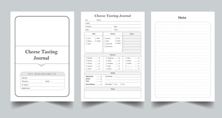Editable Cheese Tasting Journal Planner Kdp Interior printable template Design.