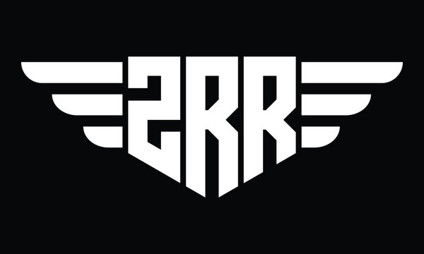 ZRR three letter logo, creative wings shape logo design vector template. letter mark, word mark, monogram symbol on black & white.	