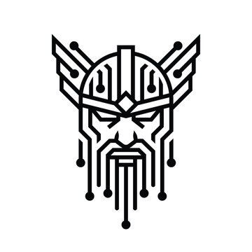 Abstract circuitry line viking warrior head