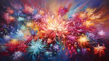 Obraz na płótnie Canvas An explosion of vivid hues creating a captivating and energetic backdrop, evoking a sense of joy and excitement in this vibrant composition.