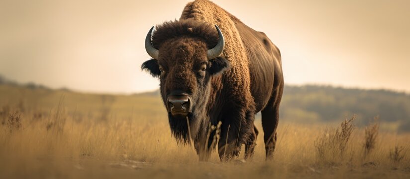 bison animal walking on the prairie