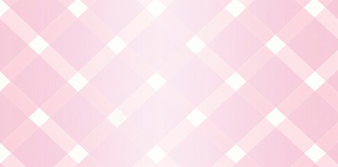 Seamless diagonal gingham plaid pattern in pastel rosy pink and white.
