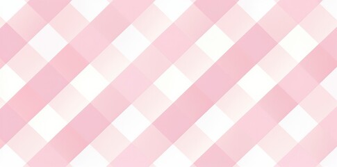 Seamless diagonal gingham plaid pattern in pastel rosy pink and white.