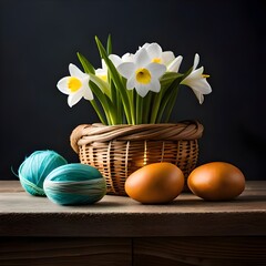 colourful easter eggs flowers decoration transparent background.