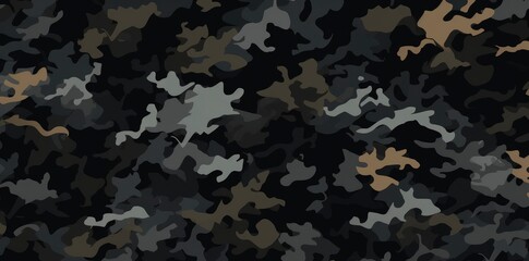 Seamless rough textured military, hunting or paintball camouflage pattern in a dark black and grey night palette - obrazy, fototapety, plakaty