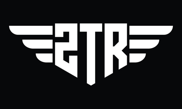 ZTR three letter logo, creative wings shape logo design vector template. letter mark, word mark, monogram symbol on black & white.