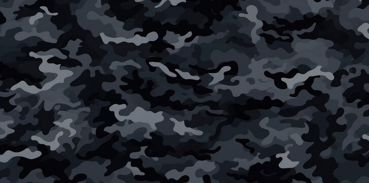Seamless rough textured military, hunting or paintball camouflage pattern in a dark black and grey night palette