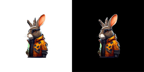 Fototapeta na wymiar illustration of a cartoon rabbit logo with a jacket and standing vector