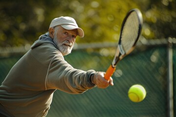 Elderly person playing tennis