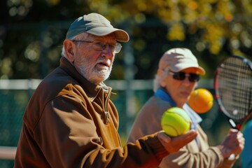 Elderly people play sport. 