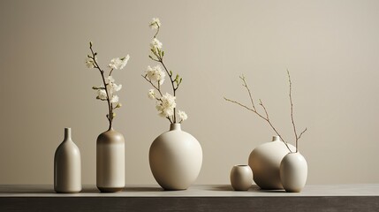 Minimalist home decor with neutral tones and elegant vases