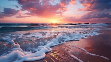 Pink clouds over the beach at sunset - obrazy, fototapety, plakaty