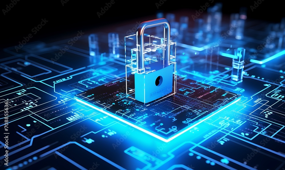 Aufkleber 3d rendering of padlock and futuristic business diagram. generative ai