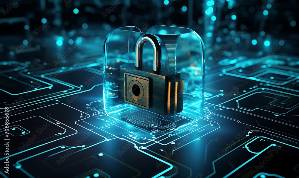 Aufkleber 3d rendering of padlock and futuristic business diagram. generative ai