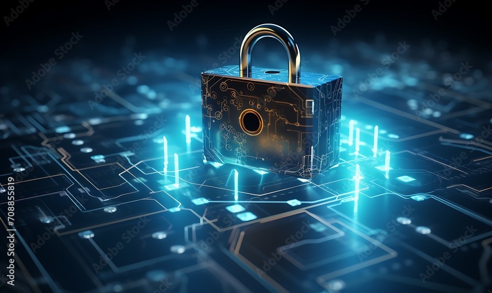Aufkleber 3d rendering of padlock and futuristic business diagram. generative ai