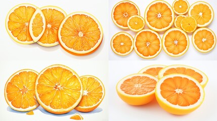isolated orange slices against a clean white background, highlighting the citrusy hues and intricate patterns of this juicy fruit.
