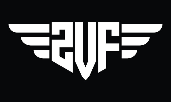 ZVF three letter logo, creative wings shape logo design vector template. letter mark, word mark, monogram symbol on black & white.