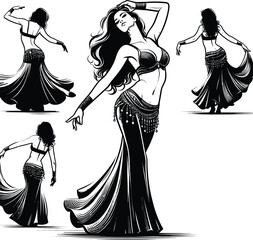 Set of oriental belly dance silhouettes