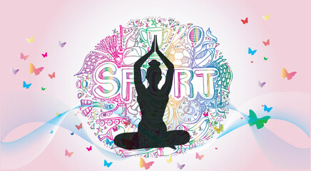 Yoga logo design. Colorful sport background. Vector illustration.