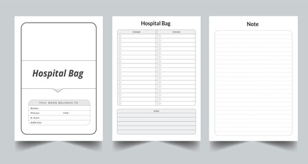 Editable Hospital Bag Planner Kdp Interior printable template Design.