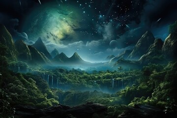 forest mountains with the milky way in the sky professional photography