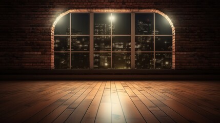 Empty room with large windows overlooking the night city. - Powered by Adobe