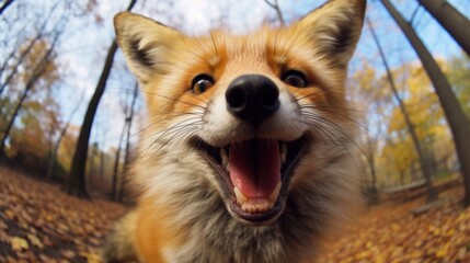 Close-up selfie portrait of a fox.