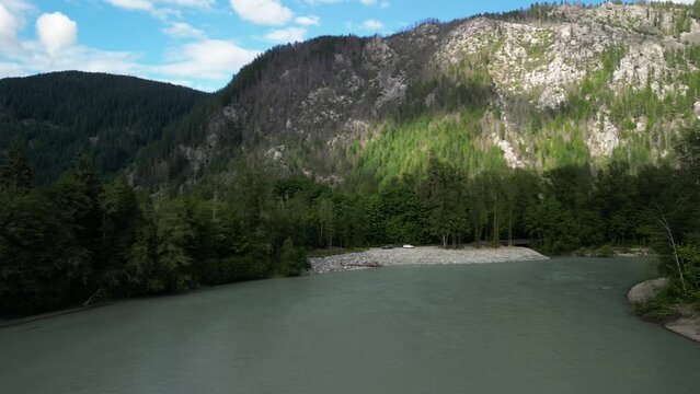 Aerial video of Southern Provincial Park with the Kitimat Ranges on the Squamish River Canada