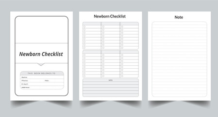 Editable Newborn Checklist Planner Kdp Interior printable template Design.