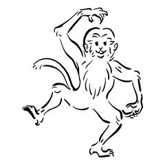 猿の和風ベクターイラスト（白黒）。