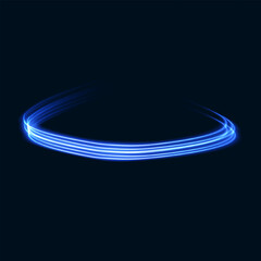 Blue glowing shiny lines effect black background. Luminous white lines of speed. Light glowing effect. Light trail wave, fire path trace line and incandescence curve twirl.