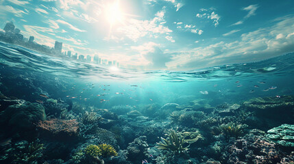 Fototapeta na wymiar Hopeful visualization of cleaner oceans in future, AI Generated