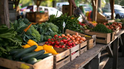 Community farmers market with local, Organic produce, AI Generated - obrazy, fototapety, plakaty