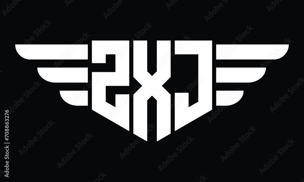 Wall mural zxj three letter logo, creative wings shape logo design vector template. letter mark, word mark, mon