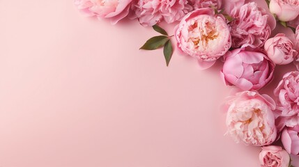 Captivating Mother's Day Concept with Fresh Pink Peony Roses – Top View Photo on Isolated Pastel Background, Perfect for Greeting Cards and Design Projects