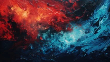 Deurstickers fiery red and cool blue abstract collision. high-quality image for dynamic wall art, creative backgrounds, and bold graphic designs © StraSyP BG