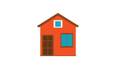 Orange Cartoon House with Blue Windows Isolated on White