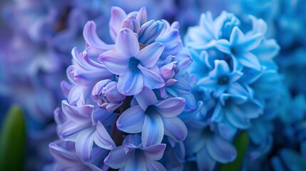 This is a close-up image of a cluster of blue hyacinth flowers