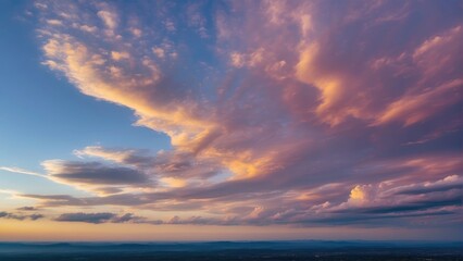 Fototapeta premium A Captivating Sky Photo Featuring Evening Colors in Late Afternoon. With Hues Resembling Midday but Infused with a Subtle, Warm Undertone, Witness Nature's Tranquil Transition.