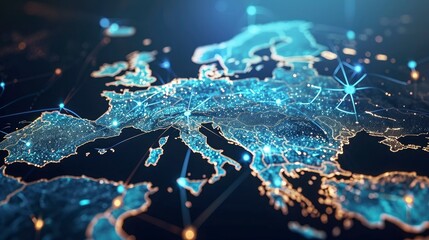 European global network and connectivity - obrazy, fototapety, plakaty